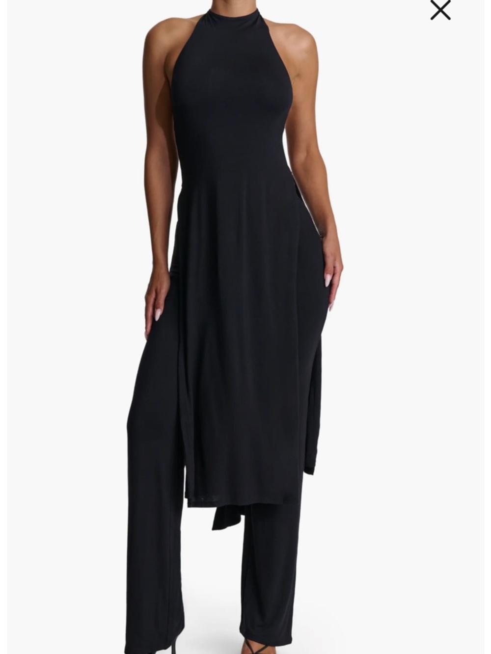 Naked wardobe Halter neck Black Sleeveless double split Tunic